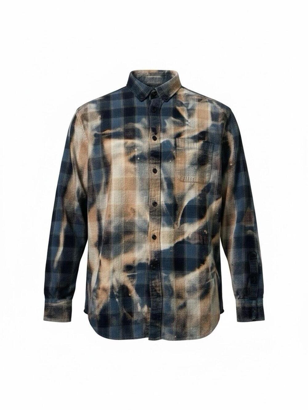 Flannel Shirt Men XL Blue Roundtree York Art Dye